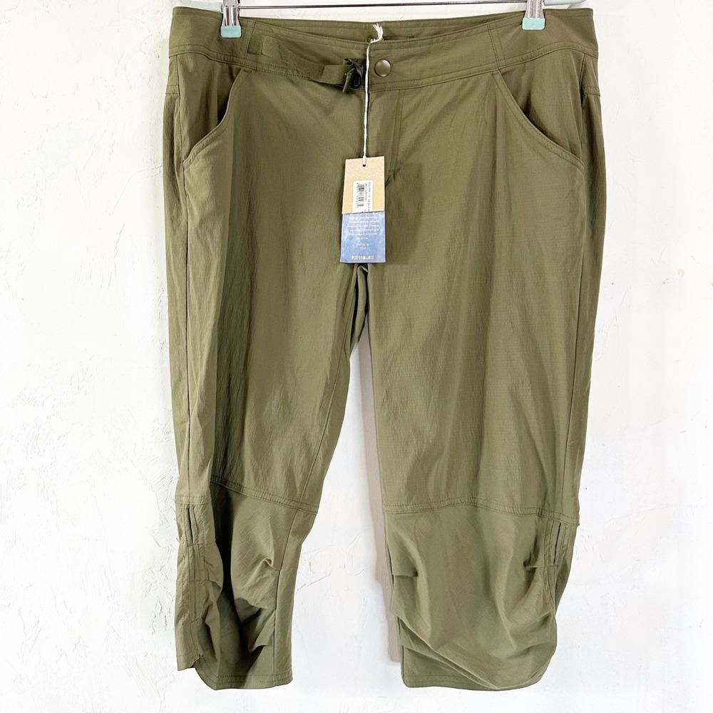 Prana Jasmine Knickers Knee Pants Nylon Cropped Green Women's Size 14 NEW